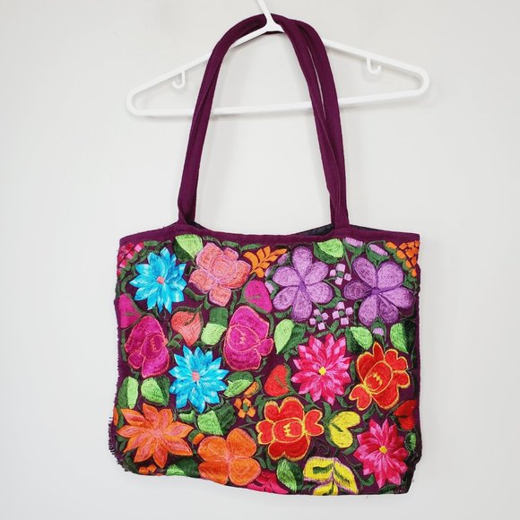 Vintage Bag Embroidered Boho Floral Shoulder Purple - Picture 3 of 11